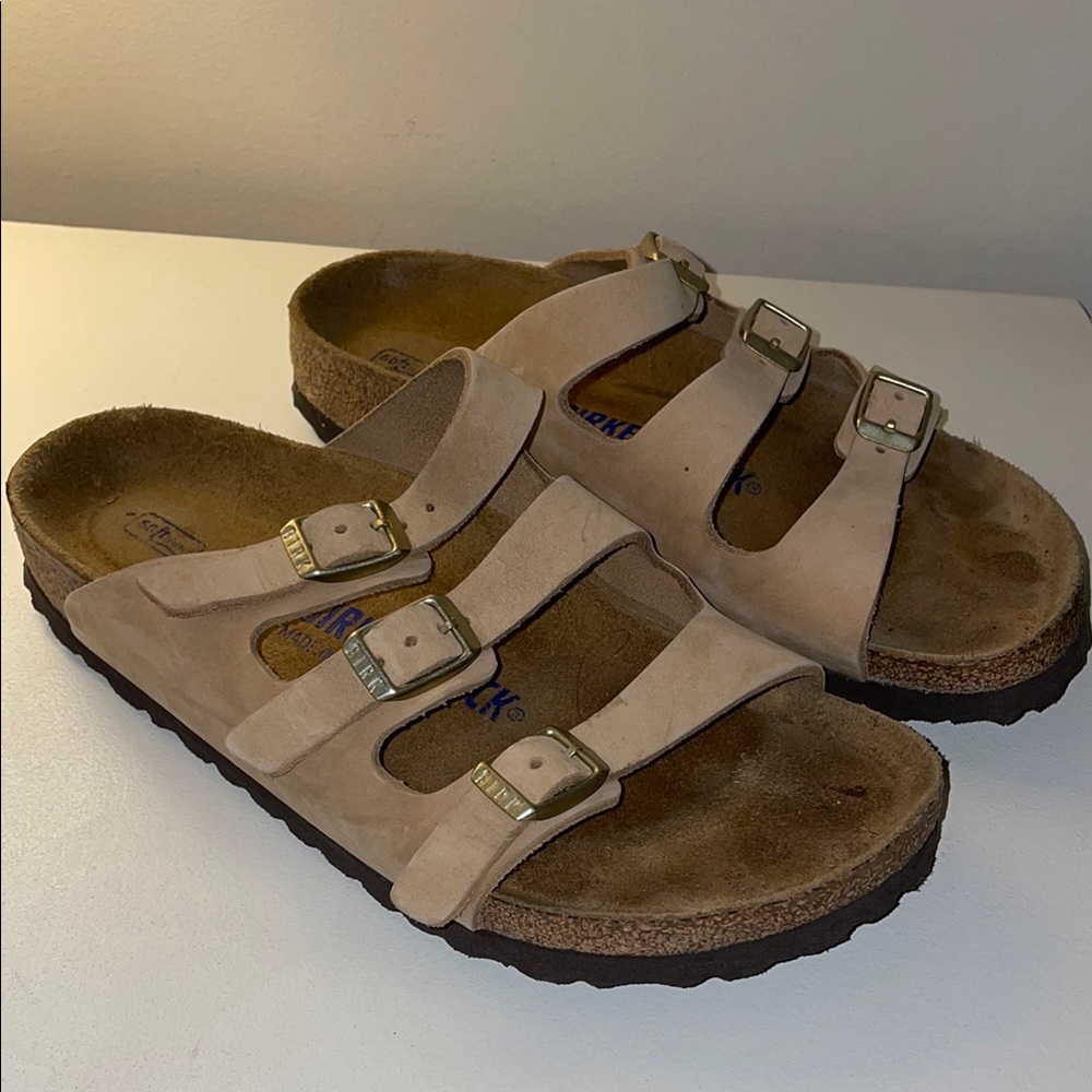 Birkenstock Beige Suede Florida Footbed Sandals